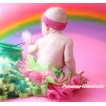 Kelly Green Hot Pink Flower Petal Newborn Baby Pettiskirt With Hot Pink Bow N213 